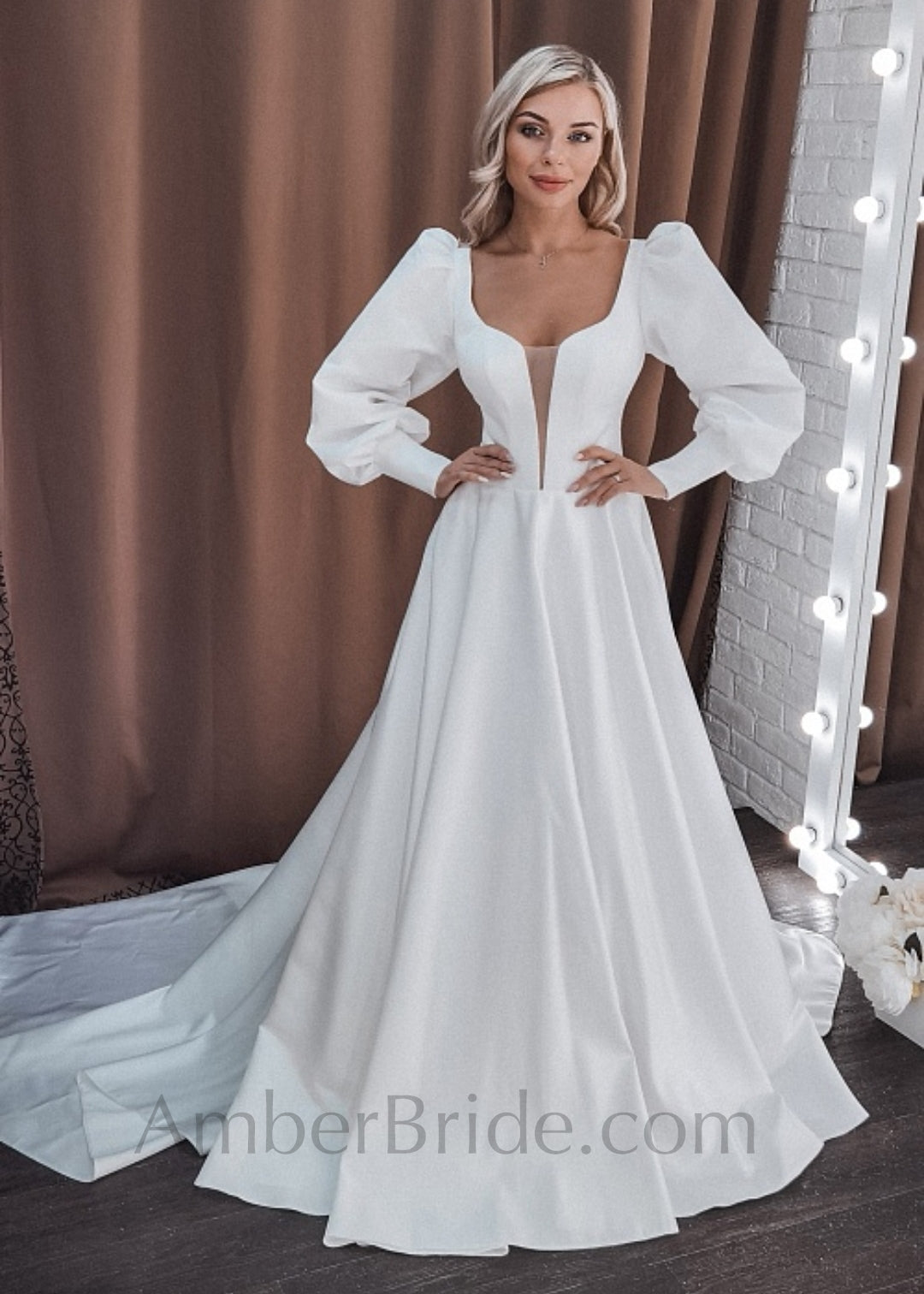 satin wedding dresses with sleeves